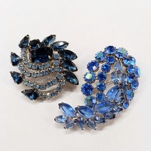 Vintage Blue Rhinestone Brooches Jewelry Lot 2